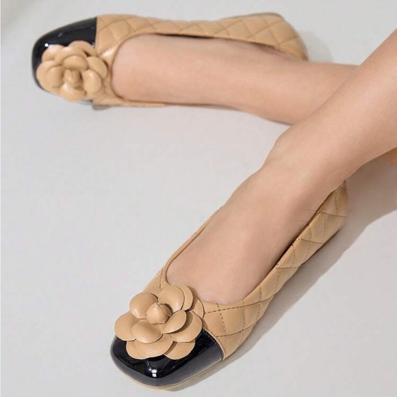 Beige and Black Women's Flats - Picture 2 of 5